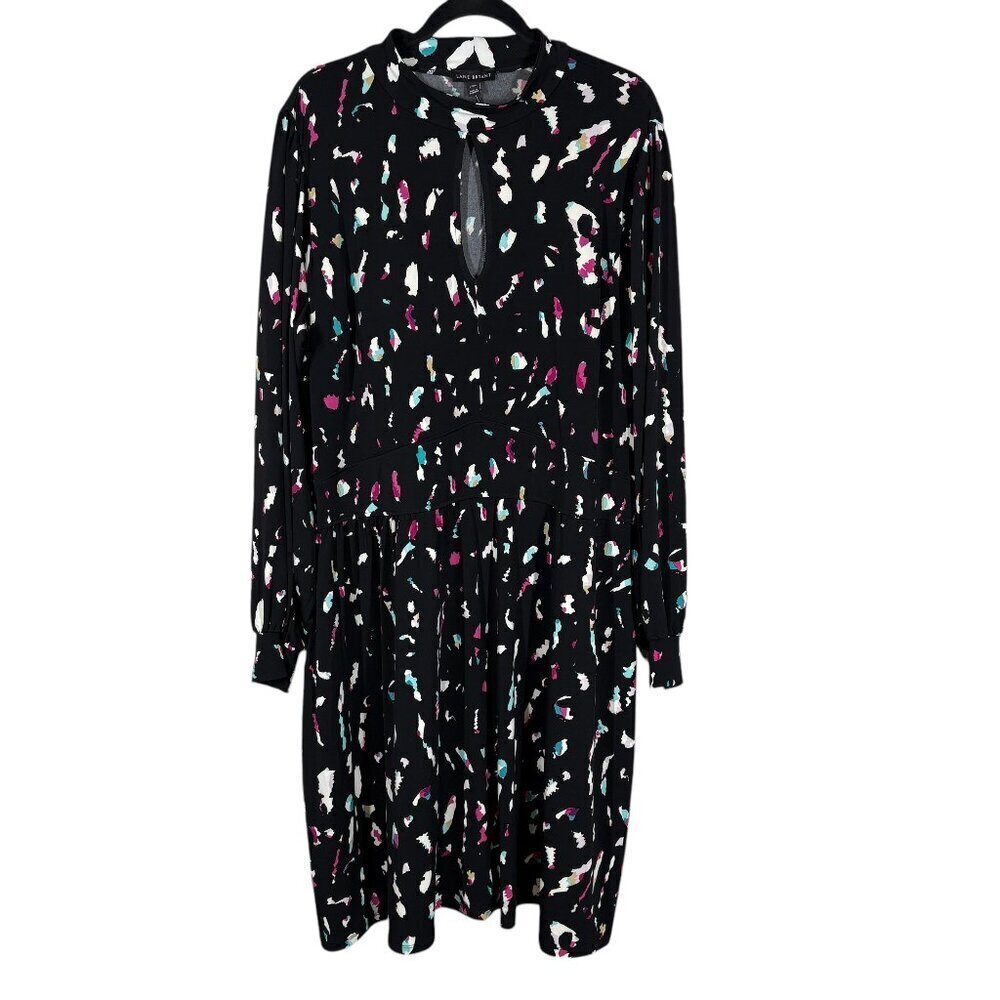 Lane Bryant Long Sleeve Dress Black with Colorful Abstract Print Size 22/24 NEW
